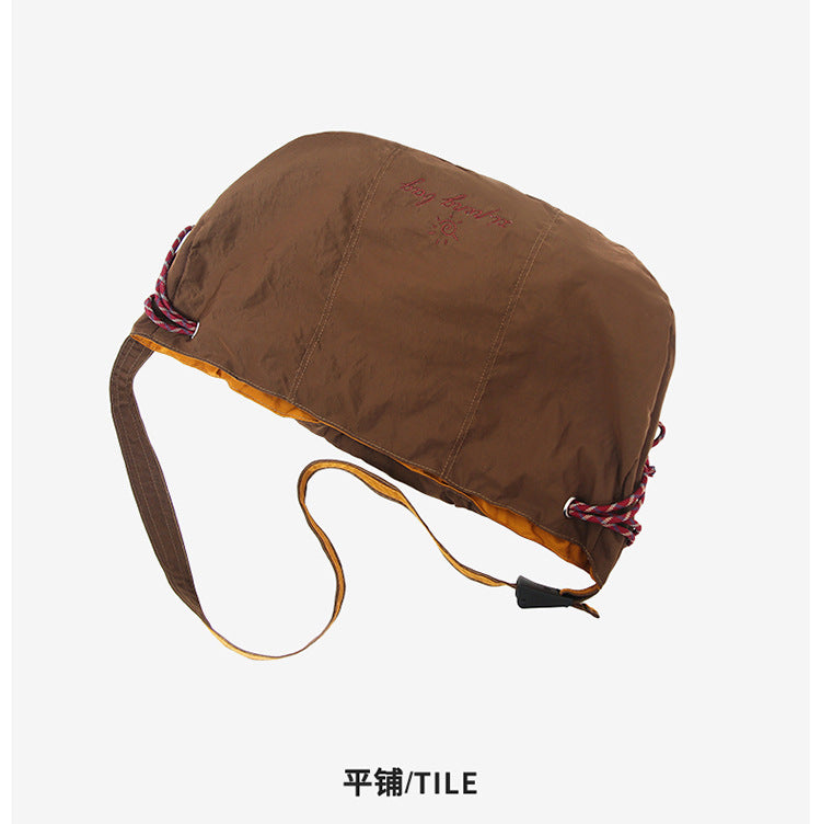 致青春|防潑水撞色休閒拼接慵懶風布包包簡約抽繩刺繡字母單肩斜挎包「9025-131」25.09-3