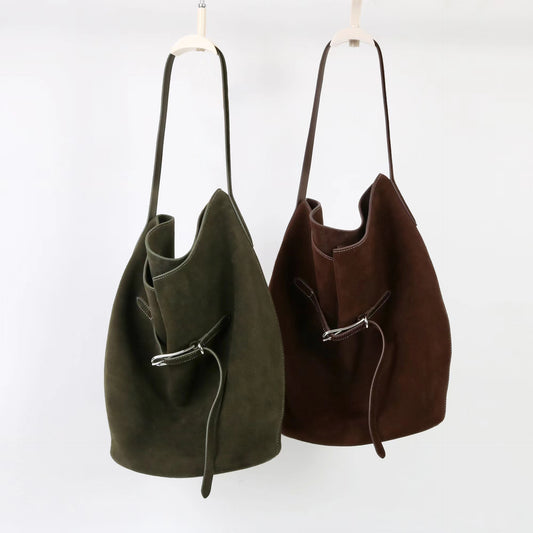 質感真皮|2025新磨砂牛皮托特包hobo腋下包皮帶裝飾餃子水桶包百搭單肩包「6185S」25.11-2