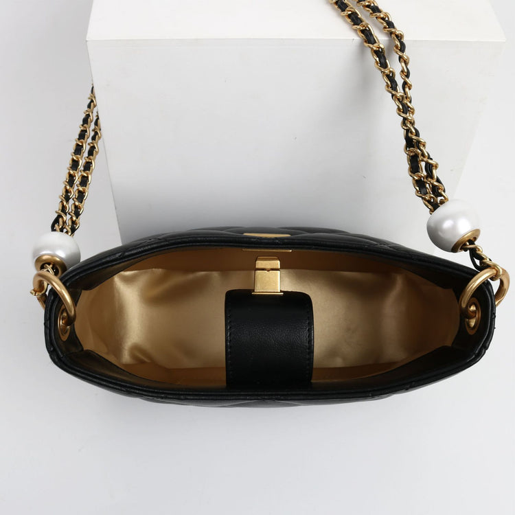 質感真皮|2024新款春夏小眾設計時尚珍珠鏈條包包女潮斜背包級質感肩小方包「8063#」24.05-1