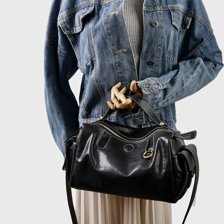 質感真皮|秋冬新款頭層水晶植鞣牛皮無性別復古手提相機包大容量單肩斜背包「155M」24.11-2