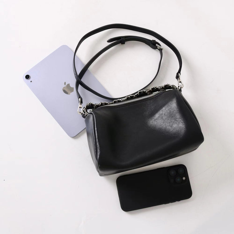 質感真皮|2025新款高級感枕頭包女牛皮大容量手提單肩包斜背包小眾設計包包「7014」25.07-1