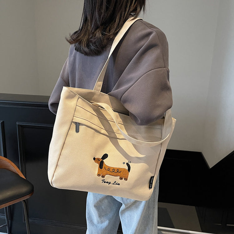致青春|韓國文藝包女臘腸狗刺繡手提單肩包休閒時尚百搭學生托特包批發「2857-126」25.03-3