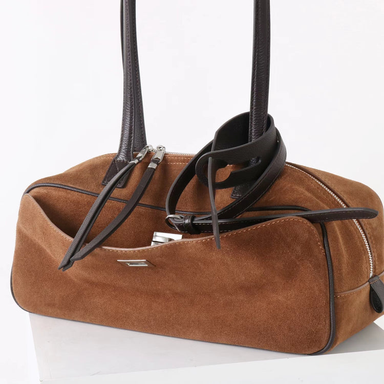 質感真皮|2025新款百搭輕奢磨砂牛皮波士頓大包單肩托特枕頭通勤保齡球包「X3989D3988」25.09-3