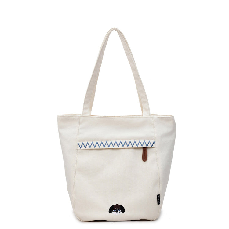 致青春|簡約手提帆布包包女2025秋冬新款百搭刺繡手拎布包學生單肩斜挎包「1805-125」25.09-5