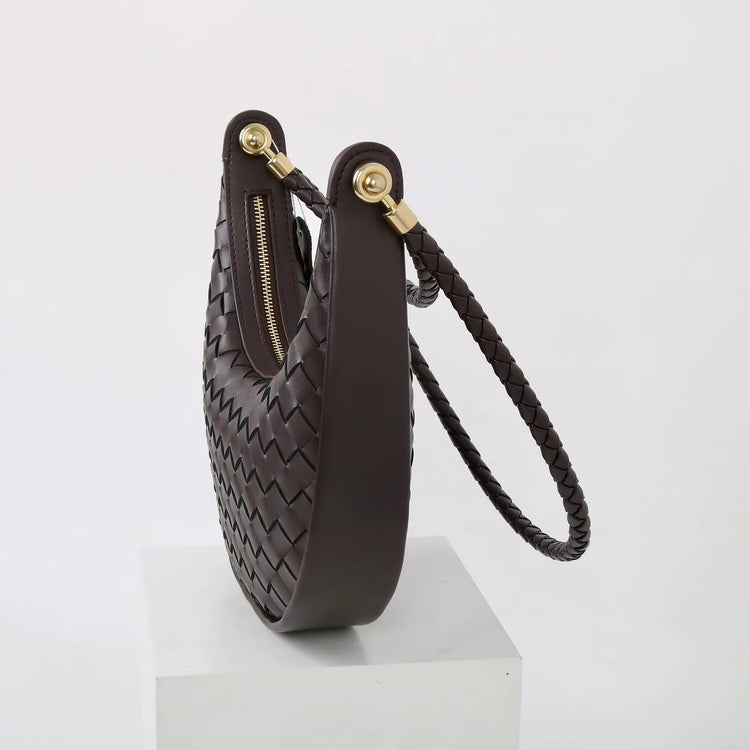 質感真皮|編織半月包Hobo腋下包2025新款百搭單肩大容量女包斜挎手提包「6032」25.02-2