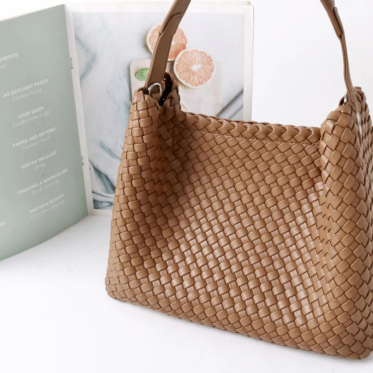 質感真皮|2025新款編織托特包女新款小眾設計高級感通勤大容量單肩腋下包包「7030」25.06-3