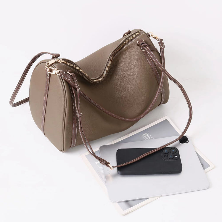 質感真皮|2025新頭層牛皮保齡球腋下包托特包波士頓枕頭包手提單肩斜挎包「6189」25.11-4