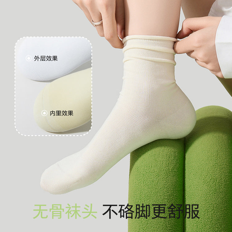 女襪|白色堆堆襪子吸汗透氣彈力無骨卷邊月子襪棉質10A抗菌防臭中筒襪「SX25006」25.03-1