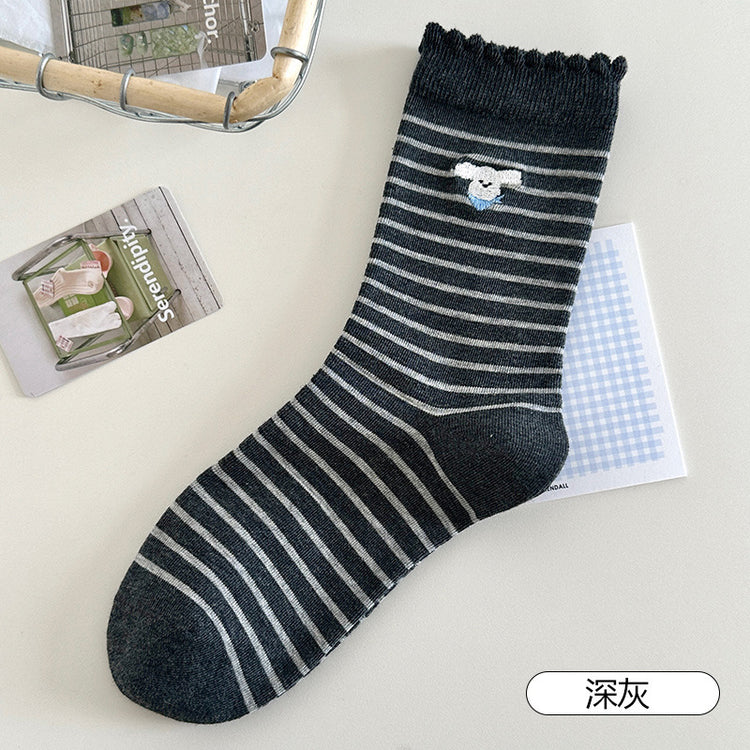 女襪|10A抑菌襪子女ins潮學院風卡通刺繡運動襪棉質吸汗透氣諸暨襪子「MK5138」25.08-1