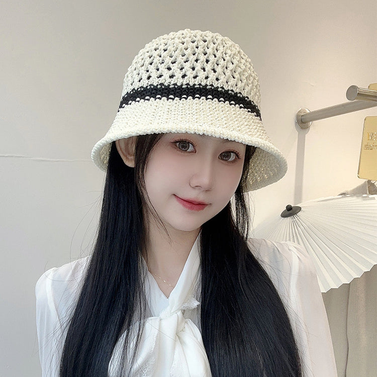 流行帽子|夏季新款鏤空透氣帽子女編織草帽遮陽沙灘水桶帽海邊太陽帽子批發「C5038」25.05-2