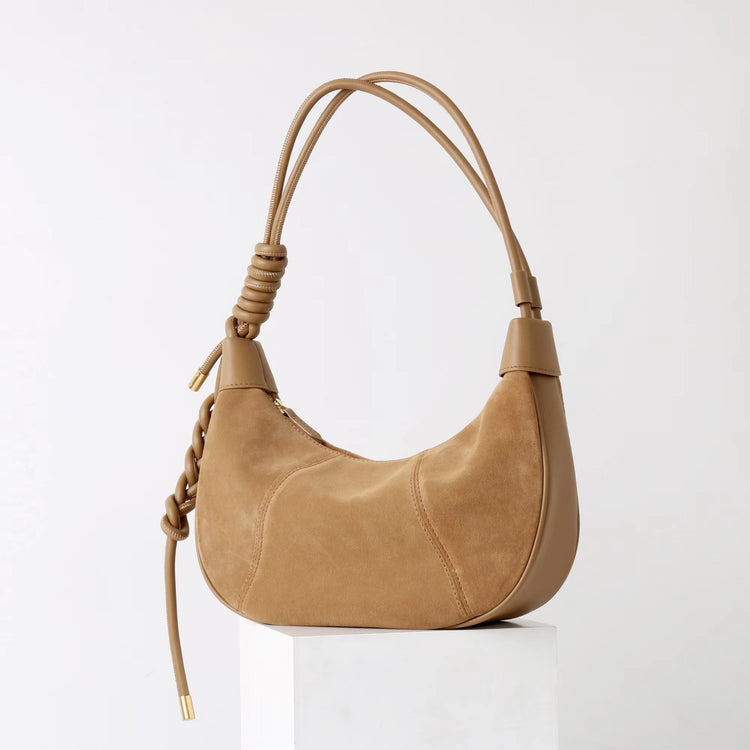 質感真皮|2025新款磨砂牛皮休閒百搭牛角月牙餃子包真皮腋下包簡約通勤「7040」25.06-4