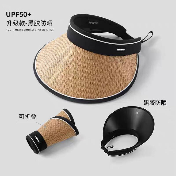 流行帽子|夏季新款防紫外線帽子女騎車遮臉草編空頂帽戶外出遊防曬遮陽帽潮「C3778」25.05-1