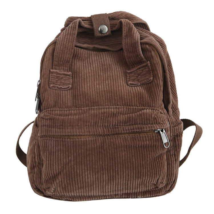 致青春|日系純色燈芯絨書包女韓版高中大學生雙肩包簡約時尚手提背包「017-290」24.01-3