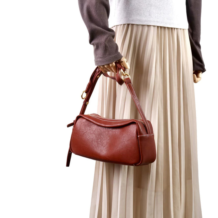 質感真皮|2025新款時尚軟牛皮枕頭包時尚百搭單肩斜背包高級感小眾設計腋下包「7059」25.09-4