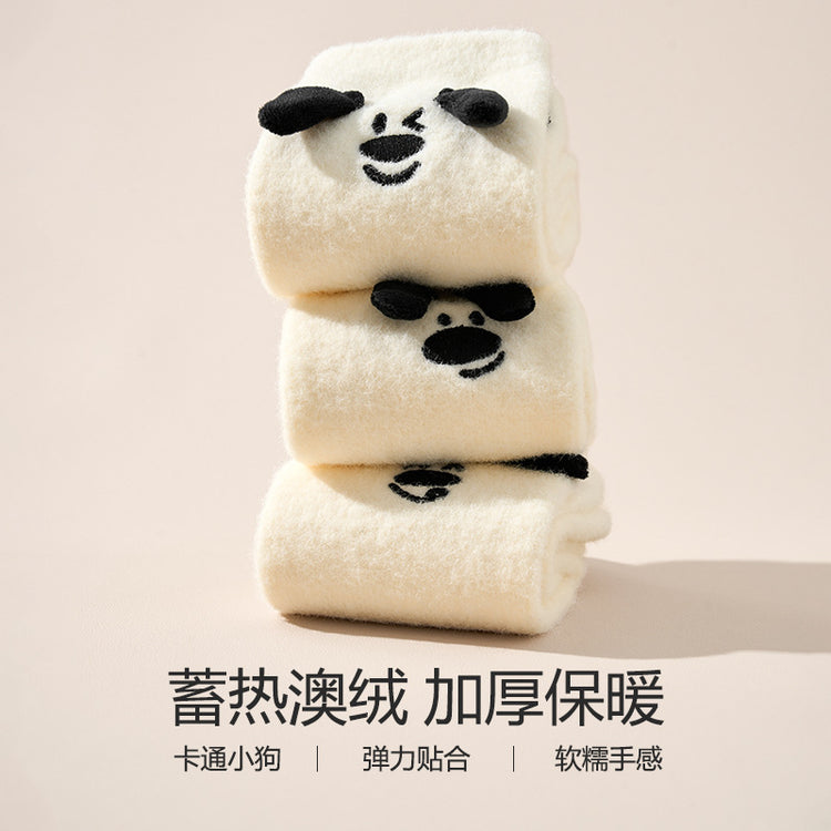 女襪|加絨加厚襪子女後跟立體小狗蓄熱保暖澳絨襪親膚舒適彈力中筒襪「HC5137」24.12-1