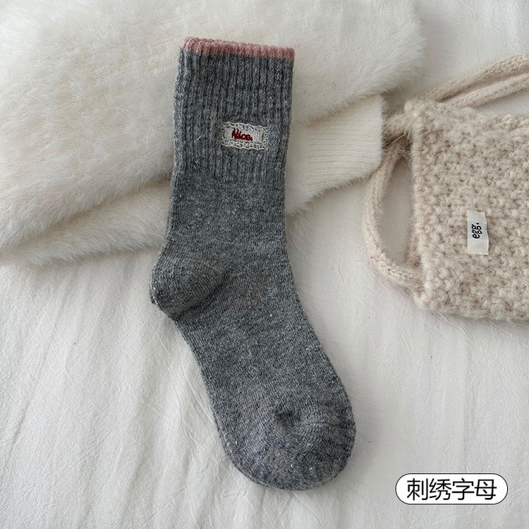 女襪|襪子女士拼色點子紗加厚保暖羊毛襪冬季蓄熱鎖溫抗寒堆堆襪「D25859」25.11-2