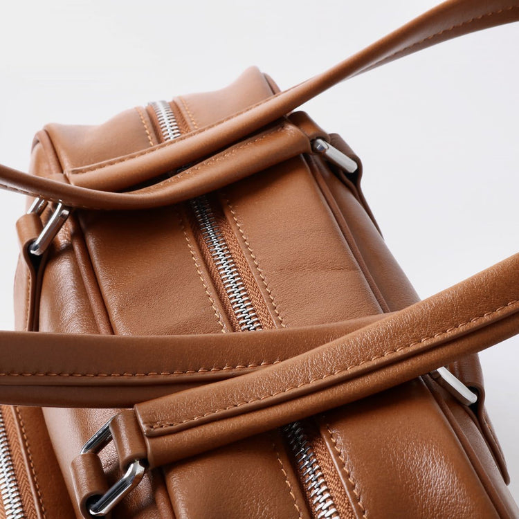 質感真皮|2024新款復古運動手提包機車包大容量秋冬單肩公文包休閒真皮女包「3301」24.12-4