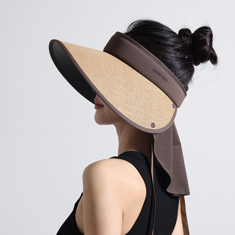 流行帽子|後護頸空頂黑膠防曬帽女夏季騎行百搭遮陽帽防曬防紫外線太陽帽子「C4003」24.05-4