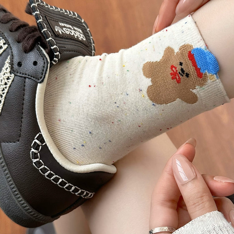 女襪|卡通圖案襪子女棉質親膚舒適彈力中筒襪點子紗吸汗透氣襪子「GO2505」25.06-3