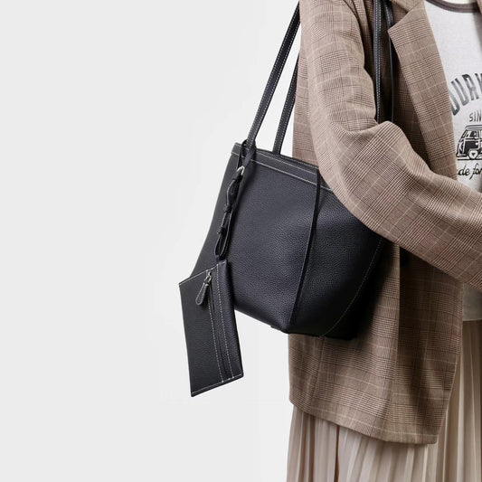 質感真皮|2025新款牛皮復古時尚單肩手提包百搭高級感托特包子母包通勤極簡包「8271」25.11-2