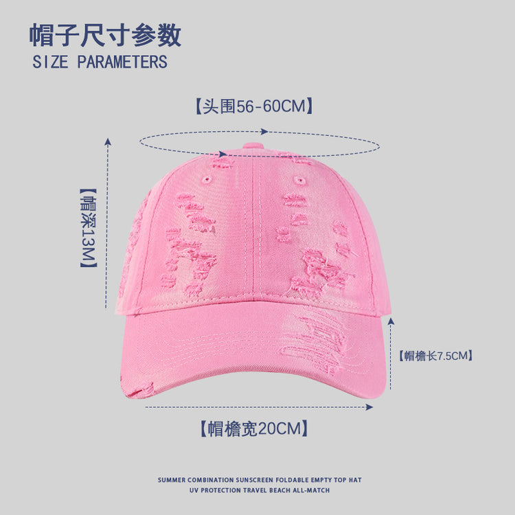 流行帽子|薄荷綠鴨舌帽女夏季小清新多巴胺穿搭遮陽帽個性破洞顯臉小棒球帽「C4161」24.07-3