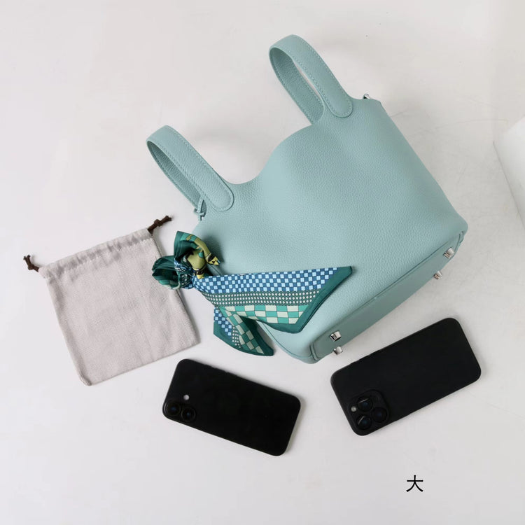 質感真皮|2025年新款時尚軟牛皮水桶包togo頭層牛皮h家菜籃子百搭通勤手提包「80900」25.04-4