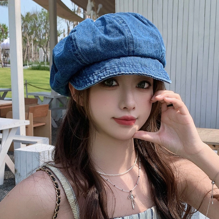 流行帽子|大頭圍顯臉小帽子女日系簡約復古八角帽新款鴨舌貝雷帽英倫雲朵帽「C5154」25.04-4