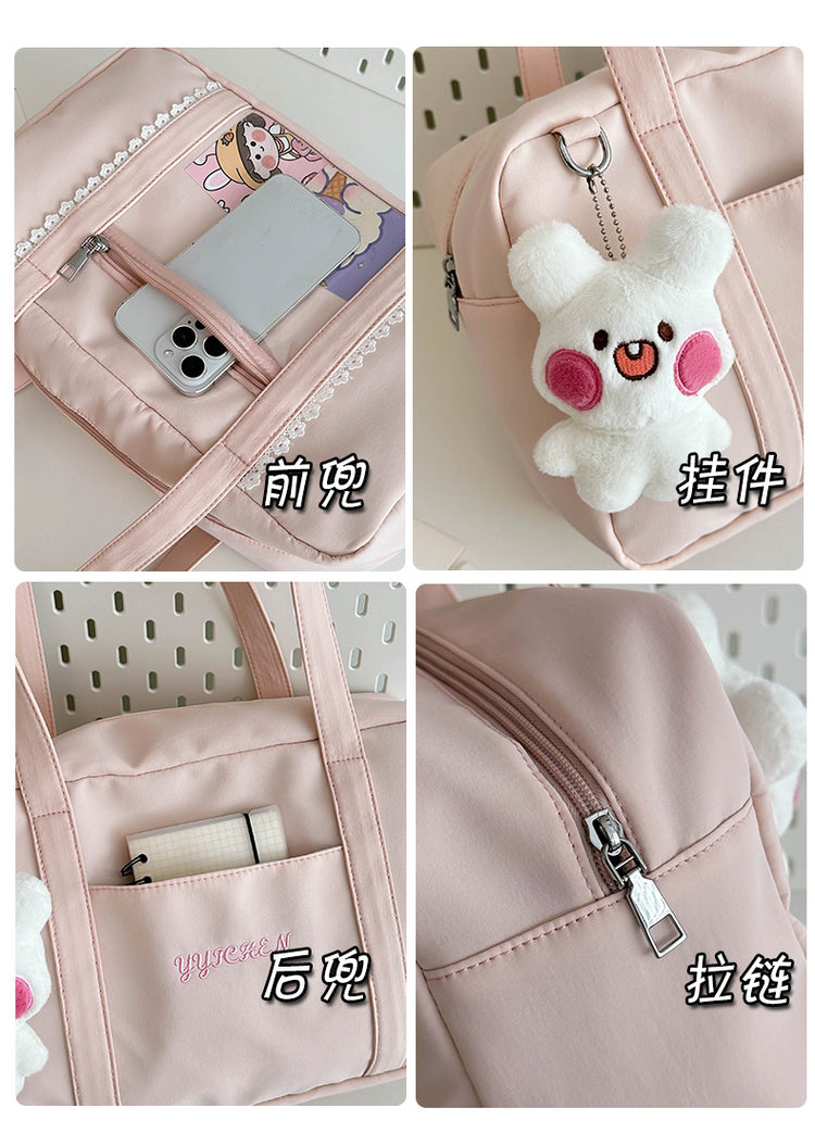 致青春|可愛痛包日系少女通勤百搭手提包大容量單肩包學院風透明包「654-23」24.10-2