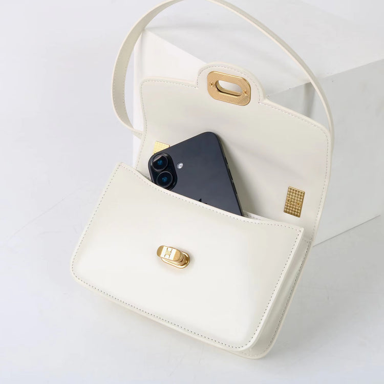 質感真皮|2025新款百搭進口小牛皮扭鎖翻蓋手提單肩腋下包精緻通勤女士包「6083」25.04-2