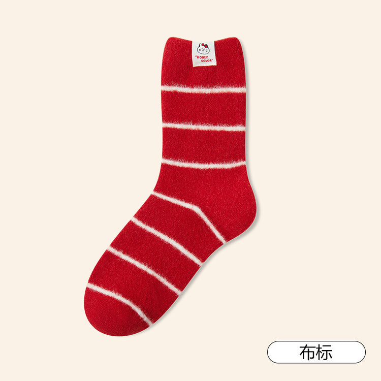 女襪|紅色襪子女秋冬季蓄熱加絨加厚保暖中筒襪2025蛇年本命年新年襪「HC5517」25.01-1