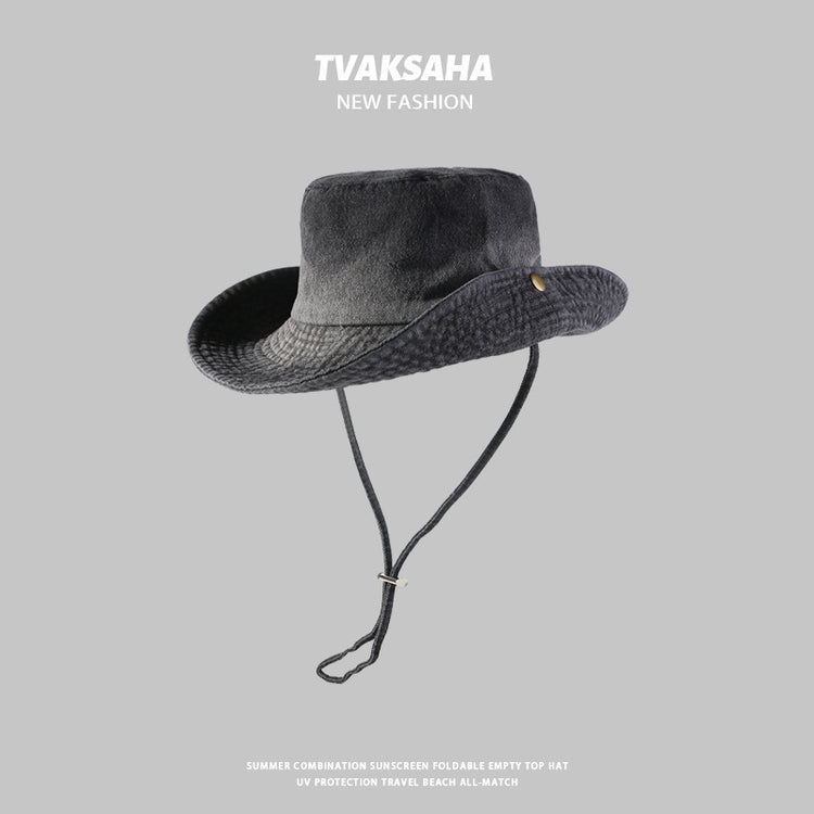 流行帽子|帽子2024新款復古風日系牛仔漁夫帽百搭水洗大卷邊春秋戶外登山帽「C4268」24.08-2