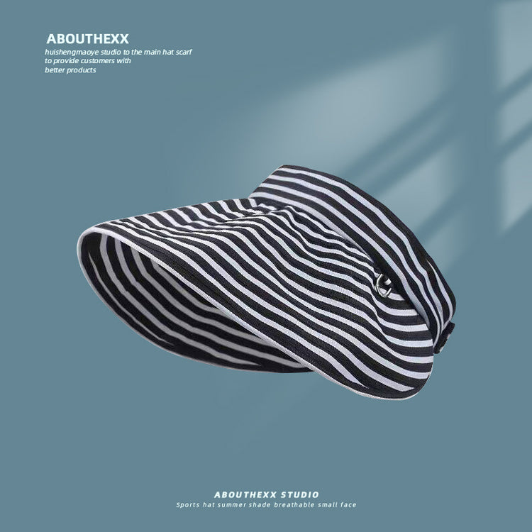 流行帽子|條紋空頂帽子女春夏防曬無頂可折疊太陽帽防紫外線遮陽戶外蛋捲帽「C5236」25.05-1