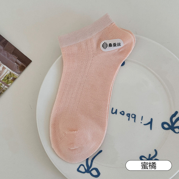 女襪|桑蠶絲涼感襪子女夏季薄款網眼透氣短襪簡約彈力無骨諸暨襪子批發「AC8827」25.04-4