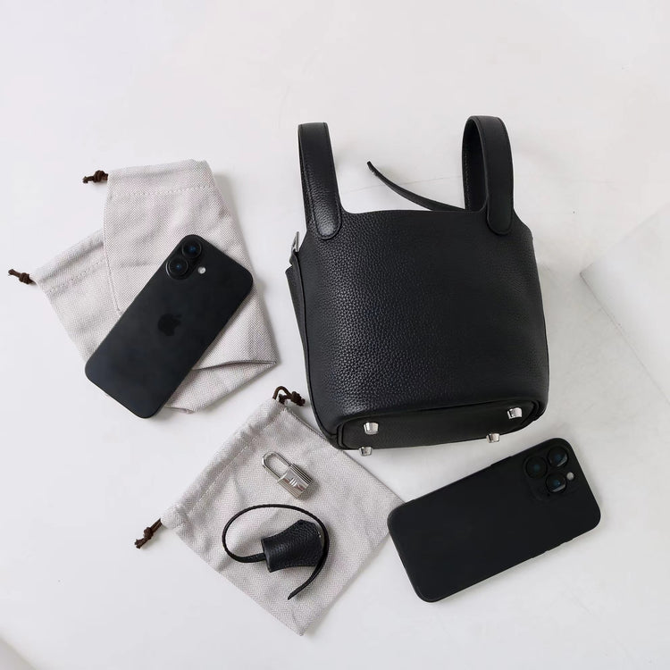 質感真皮|2025年新款時尚軟牛皮水桶包togo頭層牛皮h家菜籃子百搭通勤手提包「80900」25.04-4