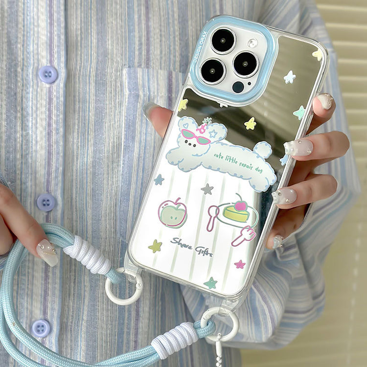 手機殼|15/14pro蘋果手機殼夏天13適用iPhone14pro掛繩鏡面殼12/11女「LR0852」24.07