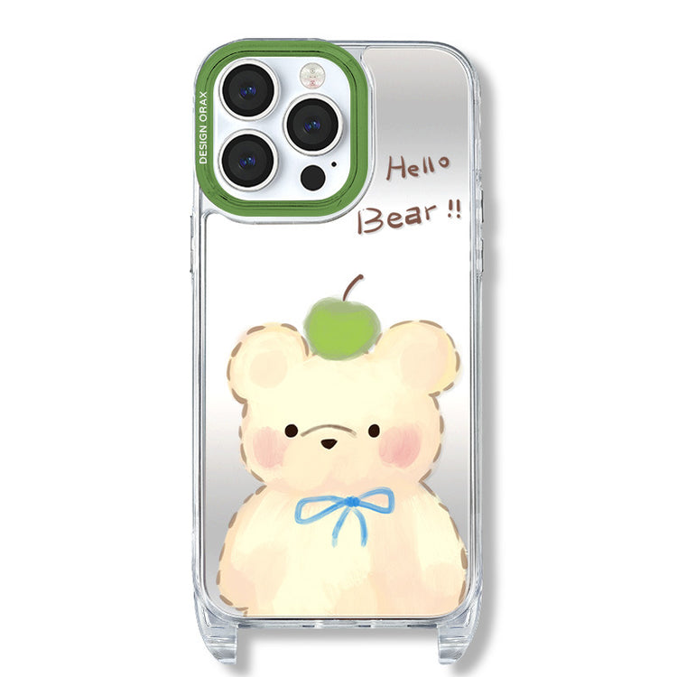 手機殼|iPhone15pro適用12/13promax卡通11蘋果15掛繩鏡面手機殼批發「WL0034」24.07