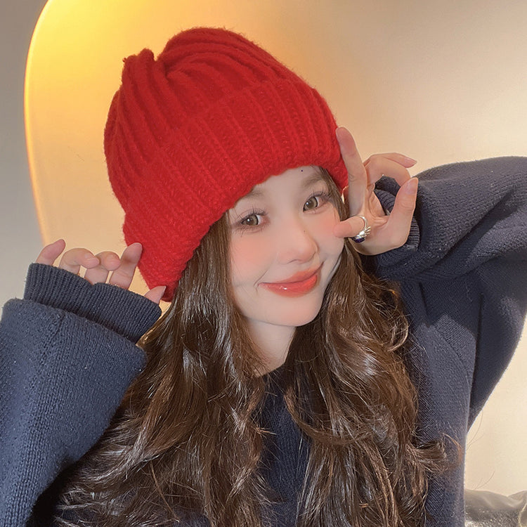 流行帽子|帽子女純色百搭毛線帽秋冬保暖護耳套頭帽顯臉小學生戶外針織帽男「C4825」24.11-3