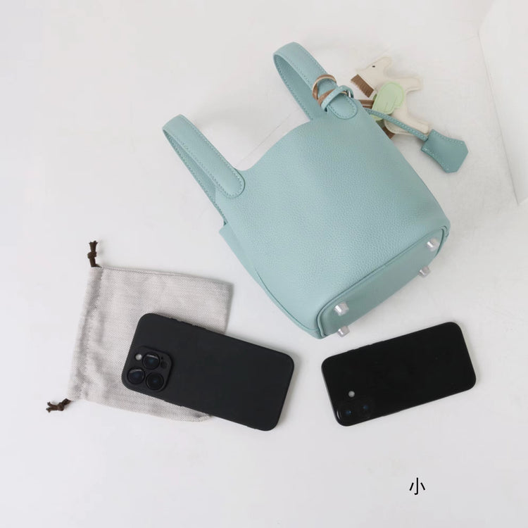 質感真皮|2025年新款時尚軟牛皮水桶包togo頭層牛皮h家菜籃子百搭通勤手提包「80900」25.04-4