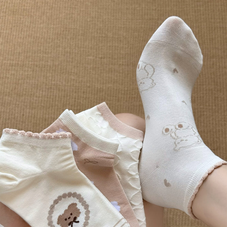 女襪|小熊船襪女夏季薄款棉質吸汗透氣淺口襪搭配單鞋彈力無骨隱形襪「ZX2507」25.05-3