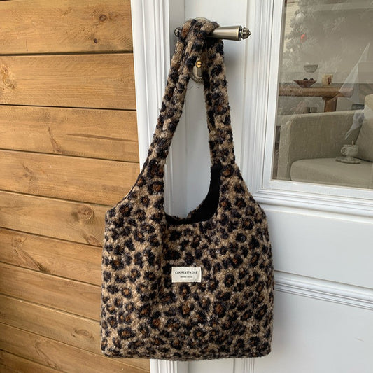 日韓流行|秋冬豹紋單肩包 日系ins小眾設計通勤托特包學生大容量手提包包女「9505#」24.12-1