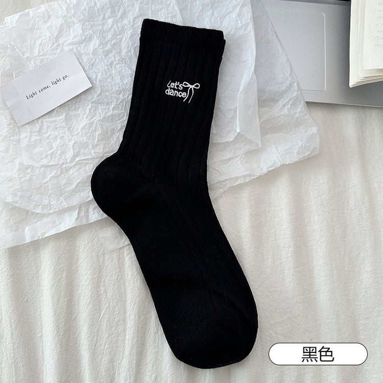 女襪|灰色堆堆襪子女春夏季薄款字母刺繡彈力中筒襪棉質吸汗透氣堆堆襪「W0116」25.03-4