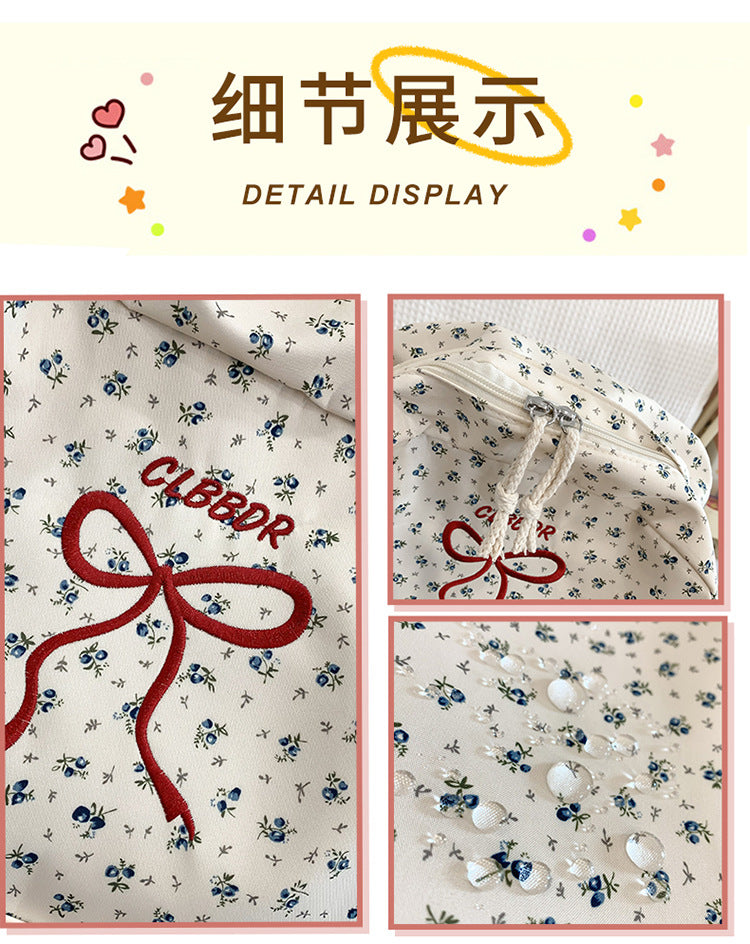 致青春 | 蝴蝶結刺繡小碎花雙肩包女時尚百搭設計感背包大容量少女學生書包「1863-126」25.03-1