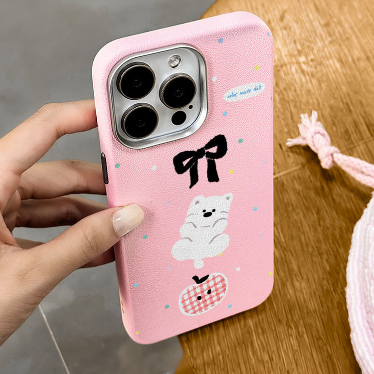 手機殼|iPhone16適用15Promax卡通14蘋果13手機殼12銀框皮紋殼11批發「LR1245」25.04-3