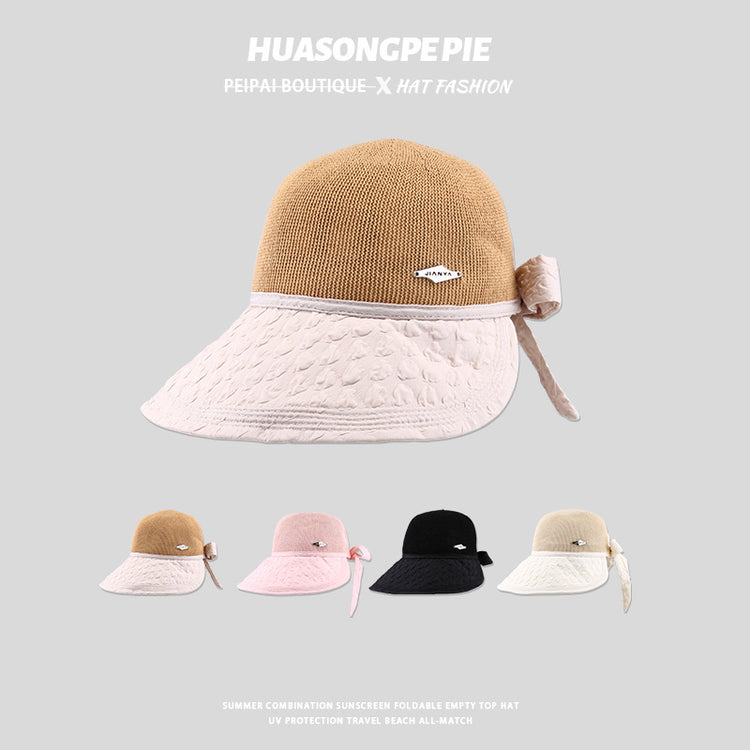 流行帽子|新款2024新款草編防曬帽女夏季韓版優雅蝴蝶結漁夫帽遮陽顯臉小太「C3743」24.03-3