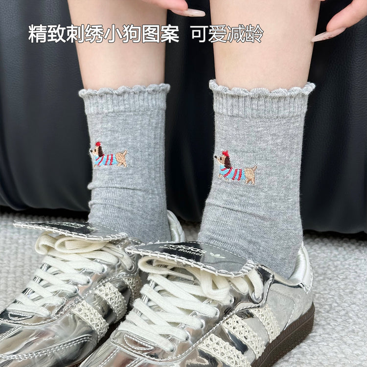 女襪|襪子女士卡通刺繡ins潮流中筒襪吸汗透氣彈力無骨棉質堆堆襪「ZX25506」25.09-5