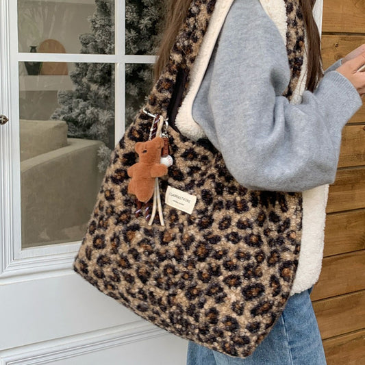 日韓流行|秋冬豹紋單肩包 日系ins小眾設計通勤托特包學生大容量手提包包女「9505#」24.12-1