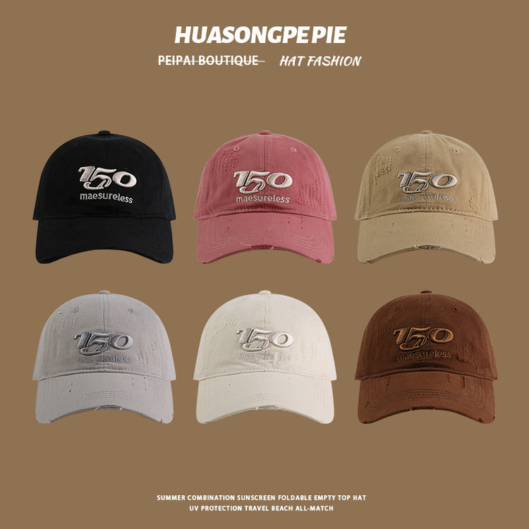 流行帽子|帽子夏季新款破洞刺繡遮陽帽寬檐遮臉百搭防曬純色多巴胺棒球帽女「C4073」24.06-3