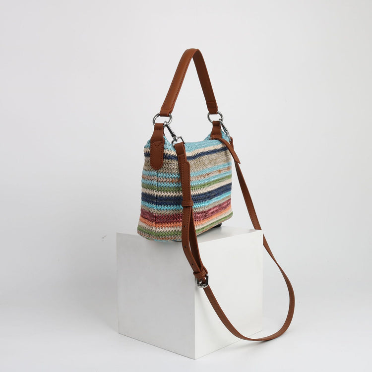 質感真皮|2024夏季新款小眾彩虹編織腋下包包彩度假託特包復古百搭單肩包「3522#」24.06-2