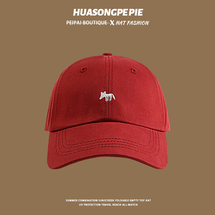 流行帽子|帽子防曬帽夏季女刺繡小狐狸棉質棒球帽學生可愛顯臉小鴨舌帽子男「C4051」24.06-2