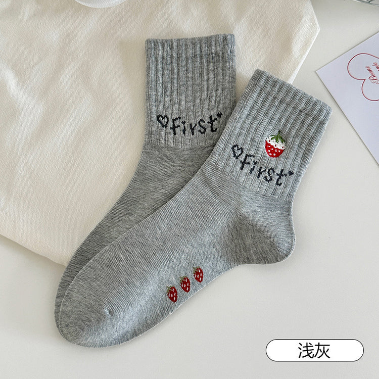 女襪|襪子女士ins潮流刺繡水果短襪棉質吸汗透氣學院風無骨運動襪「XC2325」25.08-2